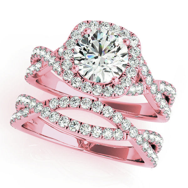 14K Rose Gold 1.5ctw Round Diamond Halo Engagement Ring