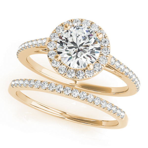 18K Yellow Gold Round Diamond Halo Engagement Ring