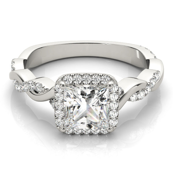 18K White Gold Diamond Halo Engagement Ring