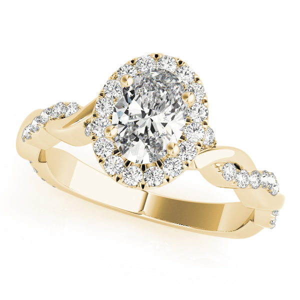 14K Yellow Gold Oval Diamond Halo Engagement Ring