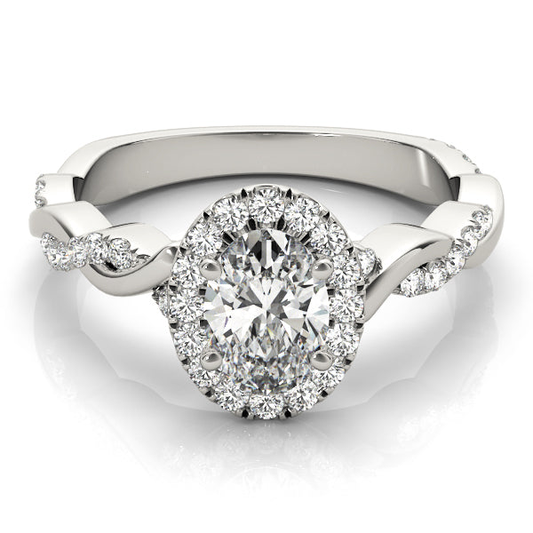 18K White Gold Oval Diamond Halo Engagement Ring