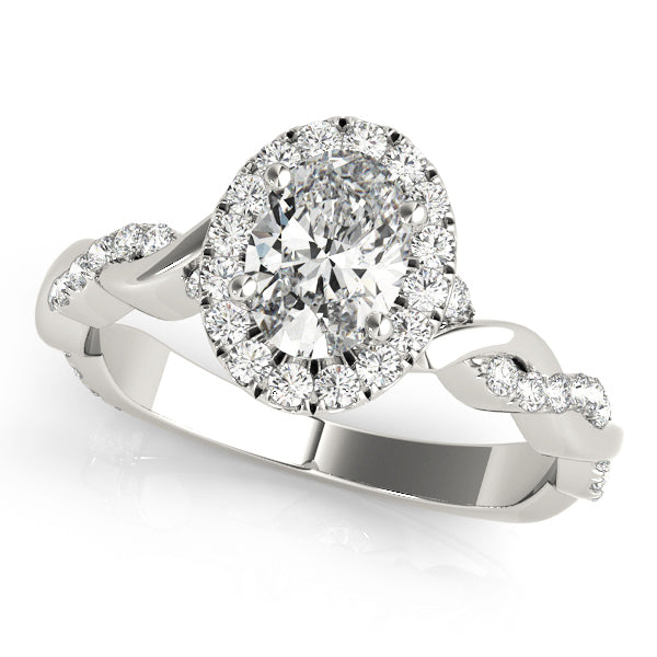 18K White Gold Oval Diamond Halo Engagement Ring