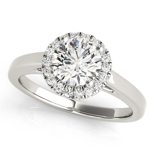 Round Halo Cathedral Prong Set Diamond Solitaire Engagement Ring