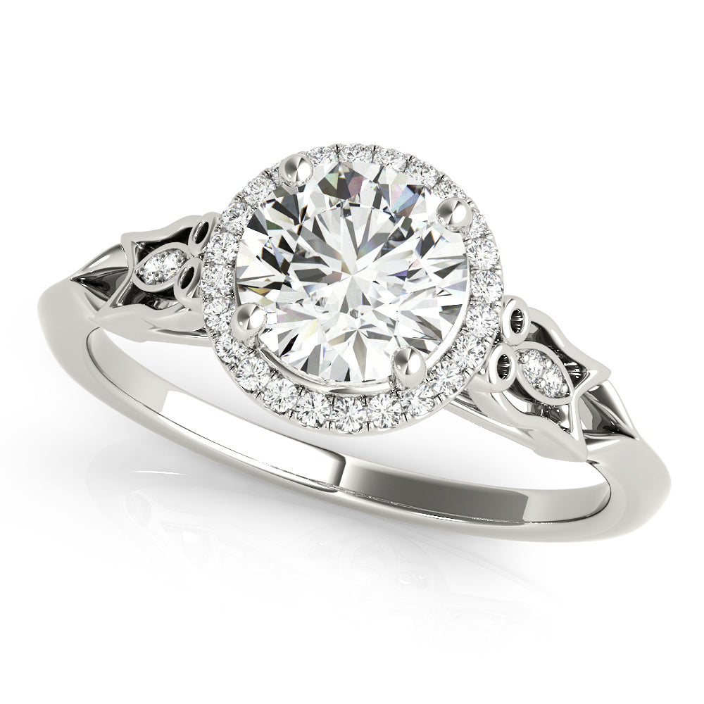 14K White Gold Round Diamond Halo Engagement Ring