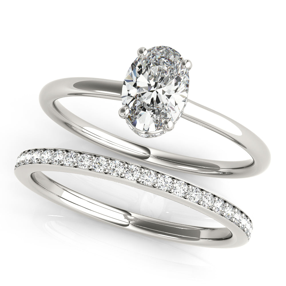 Platinum White Diamond Oval Halo Engagement Ring