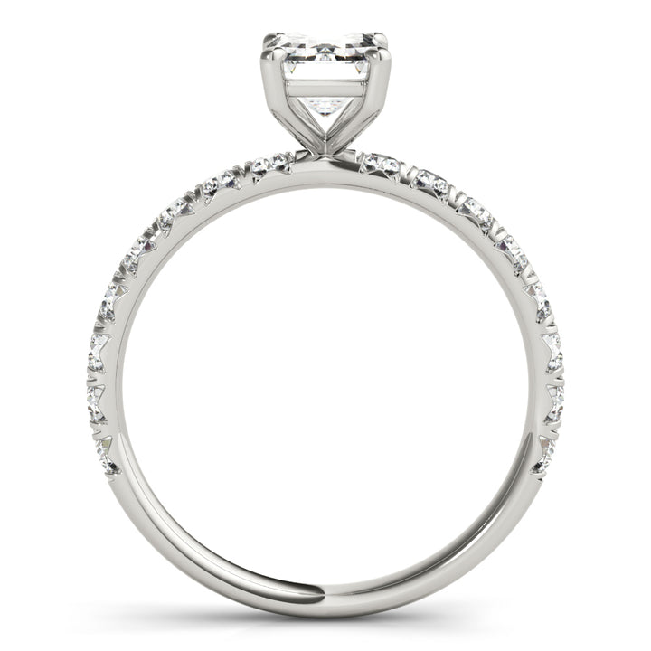 Emerald Diamond Single Row Engagement Ring