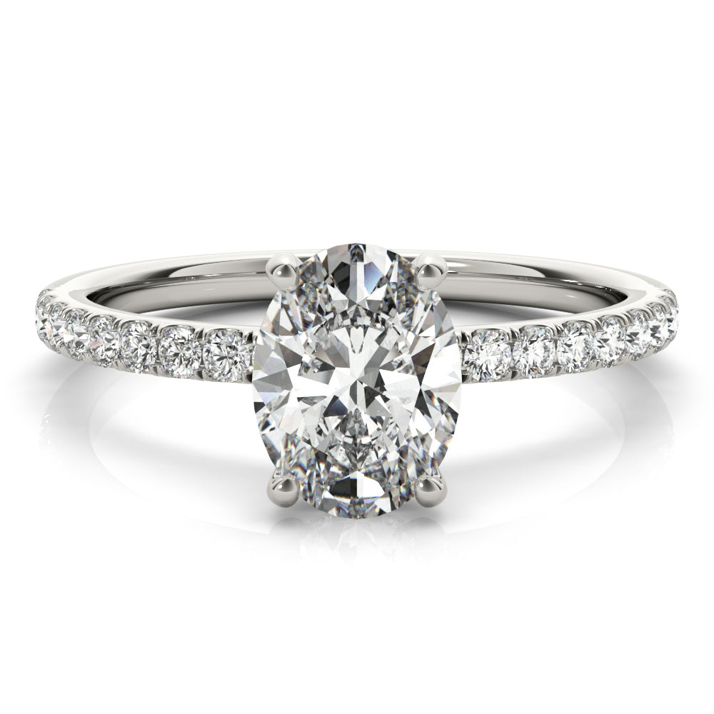 14K White Gold Oval Diamond Engagement Ring with Halo