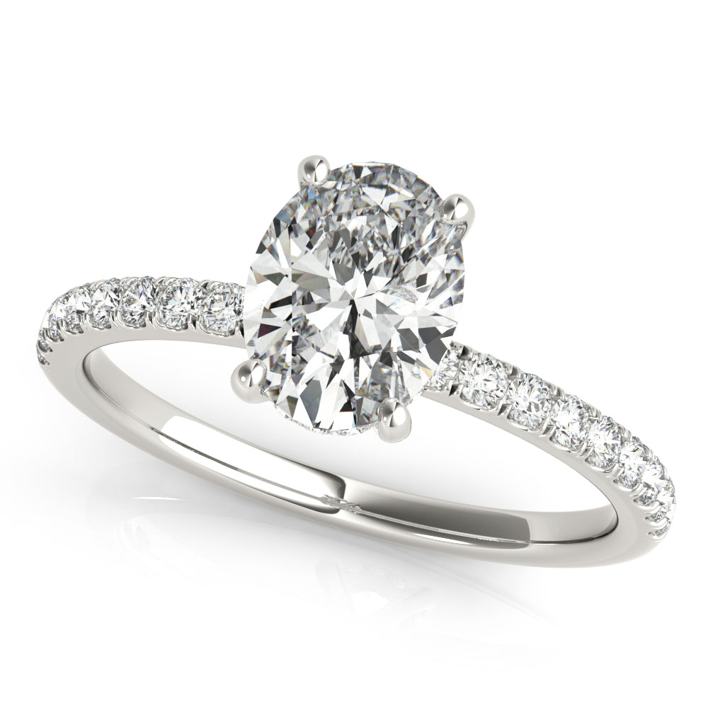 18K White Gold Oval Diamond Halo Engagement Ring