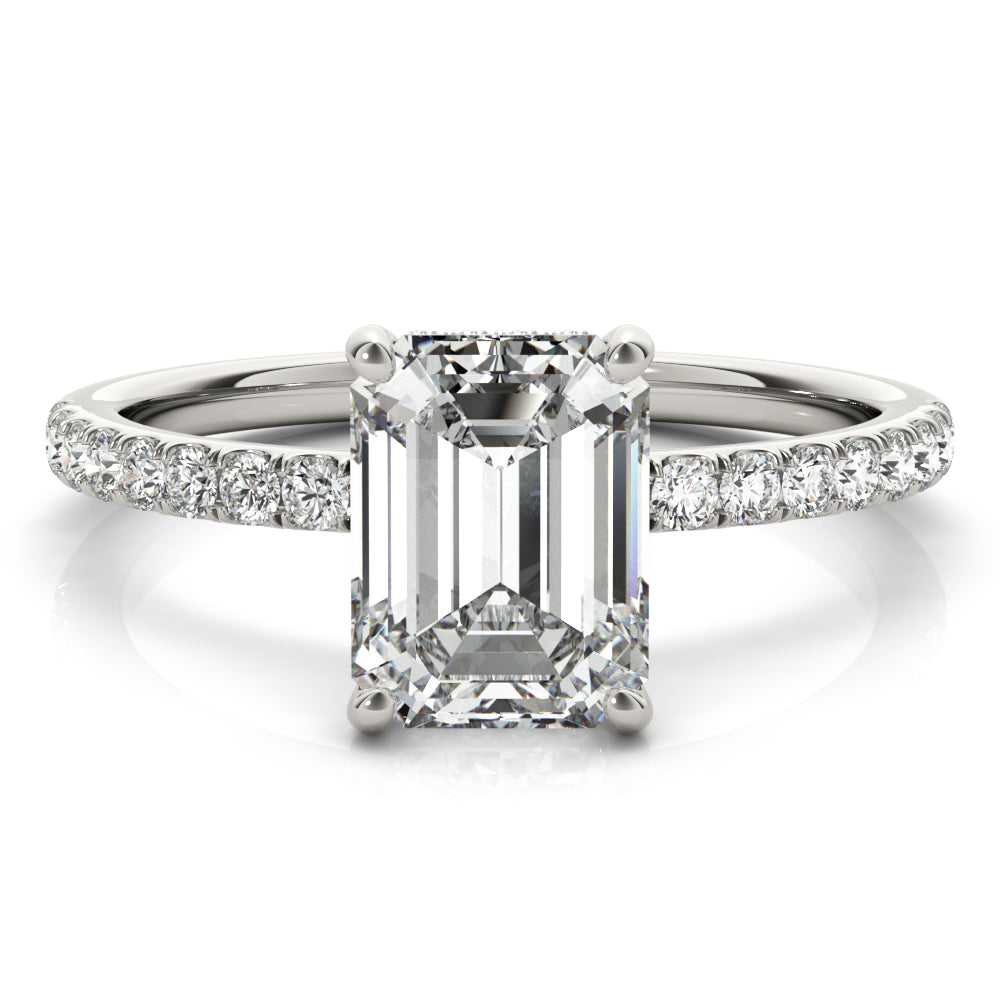 1ct Emerald-Cut Pave with Hidden Halo Diamond Engagement Ring