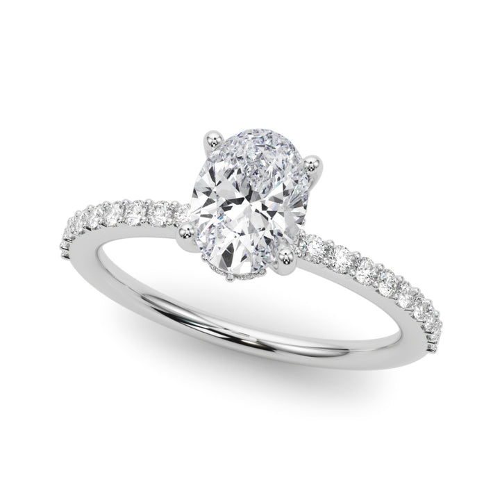 18K White Gold Lab Diamond Hidden Halo Oval Ring