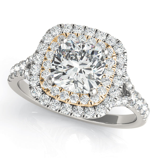 Cushion Double Halo with Micro Split-Shank Pave Diamond Engagement Ring