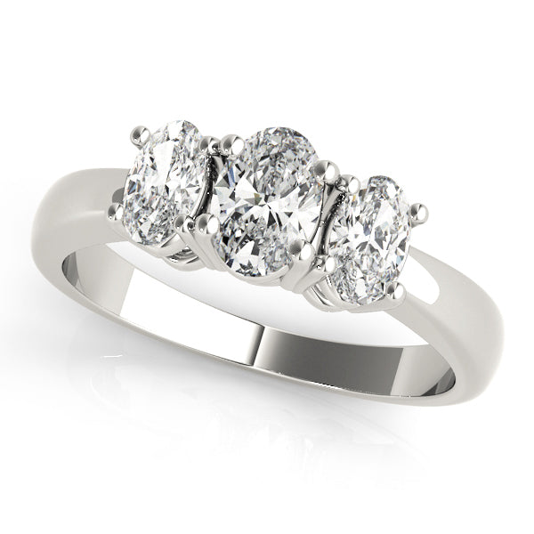 Contemporary Oval Three-Stone Basket Diamond Engagement Ring