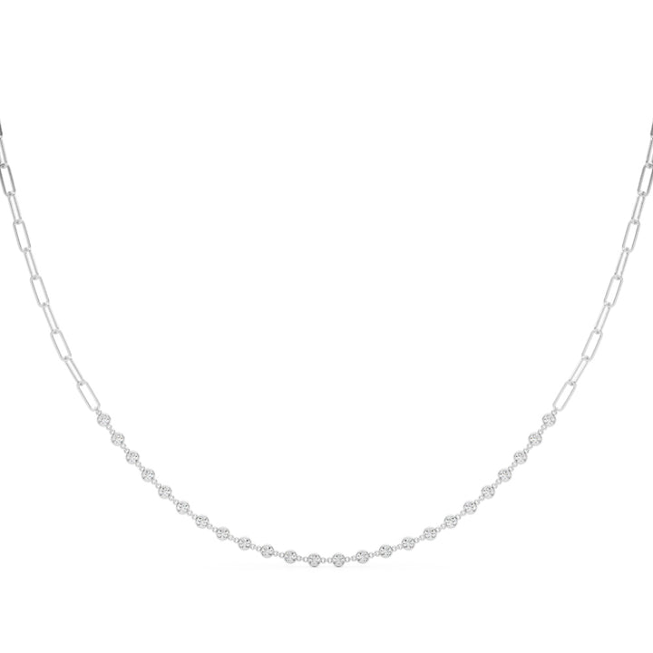18K White Gold Lab Diamond Paper Clip Necklace