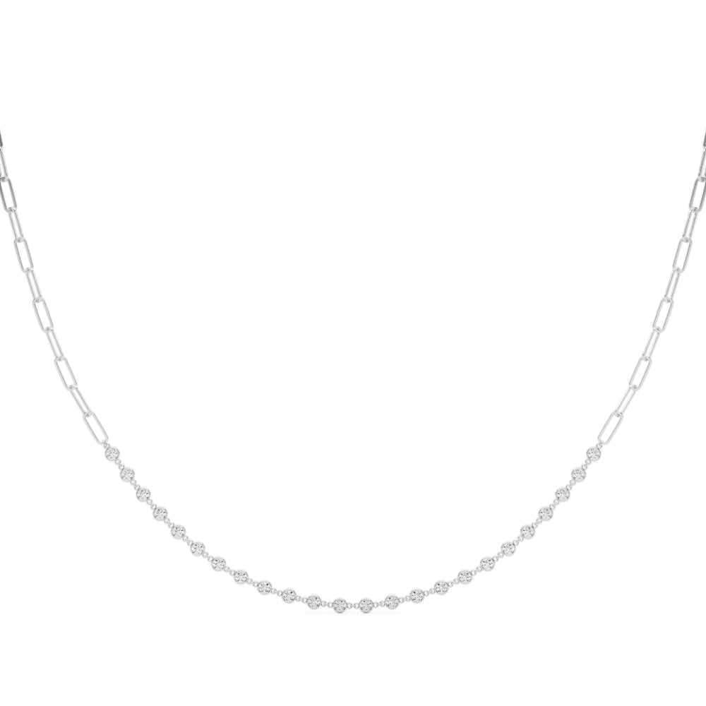 18K White Gold Lab Diamond Paper Clip Necklace