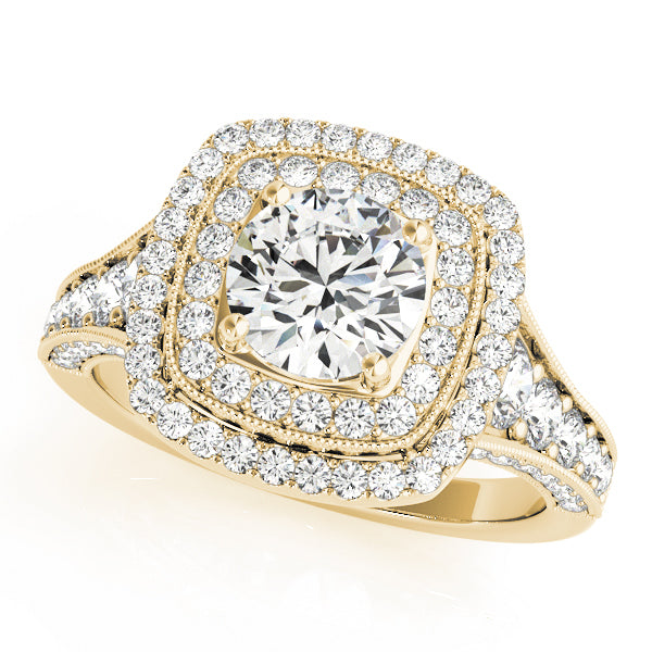 Style# 50871-E - Antique Double Halo Milgrain Diamond Engagement Ring