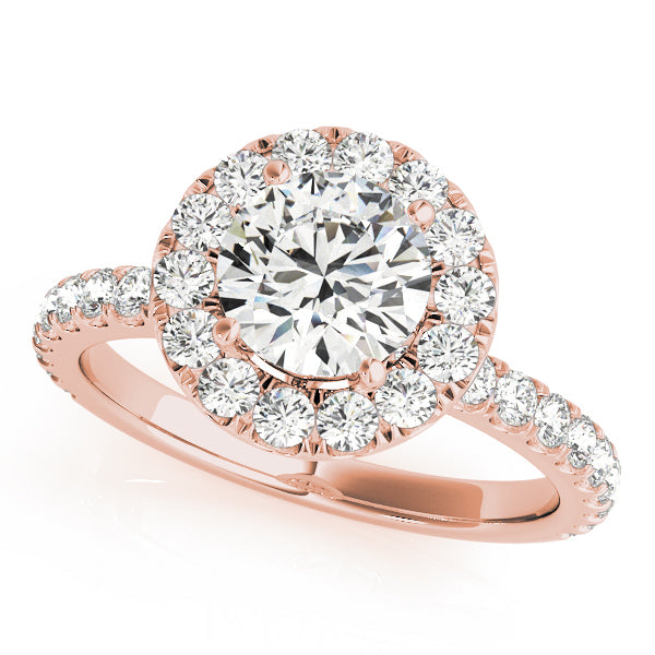 High-Profile Round Halo Pave Diamond Engagement Ring