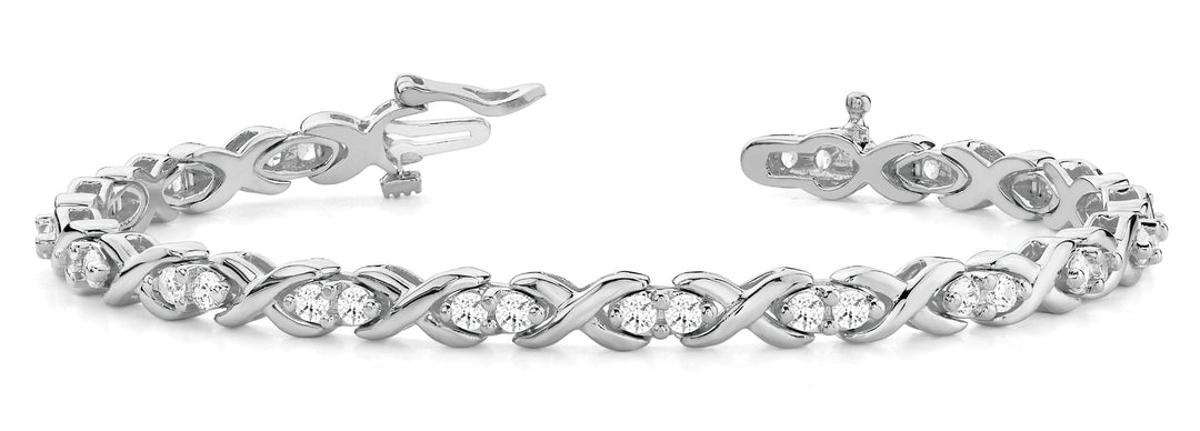 Platinum White Diamond In Line XO Bracelet