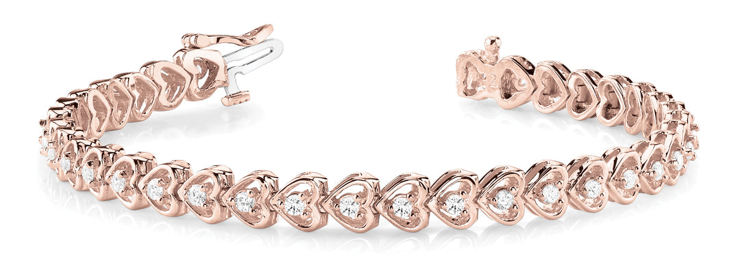 Delicate 14K Rose Gold Diamond Heart Line Bracelet