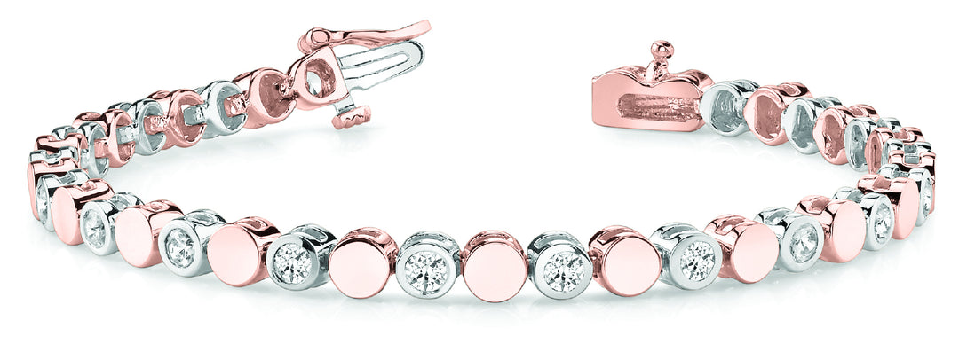 18K Rose Gold Round Diamond Link Bracelet