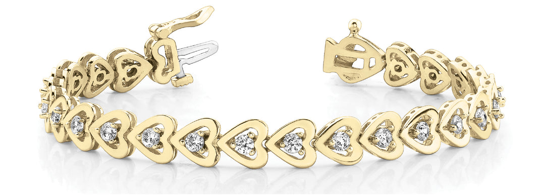 18K Yellow Gold Diamond Heart Line Bracelet