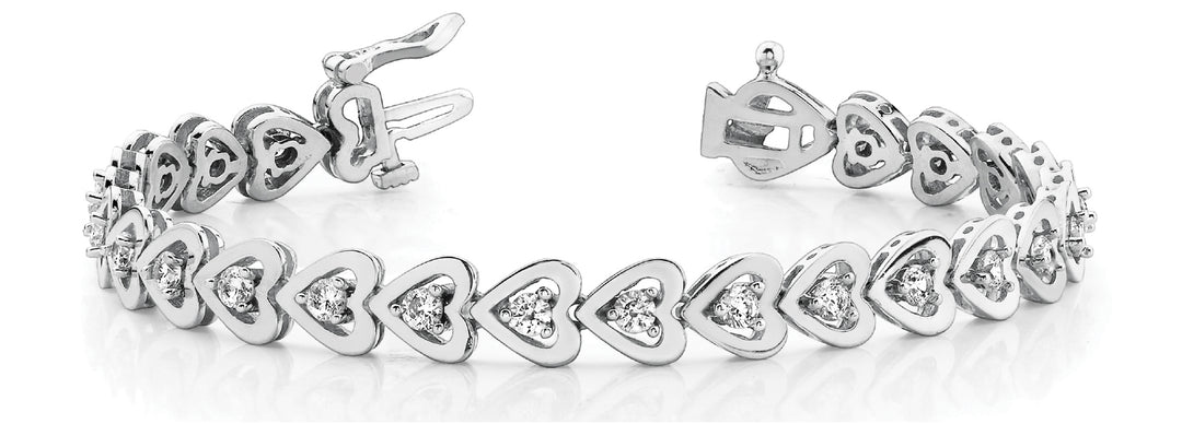 White Platinum 24-Diamond Heart Line Bracelet