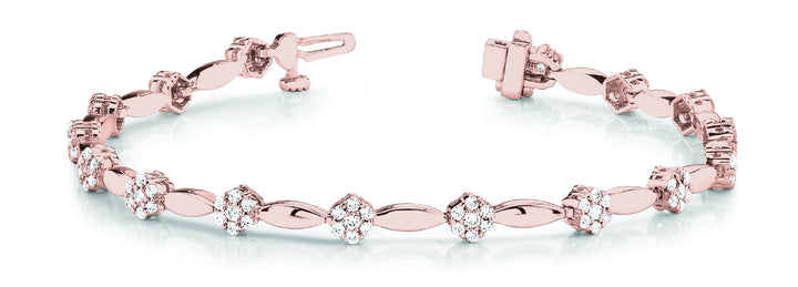 14K Rose Gold Lab Diamond Cluster Link Bracelet