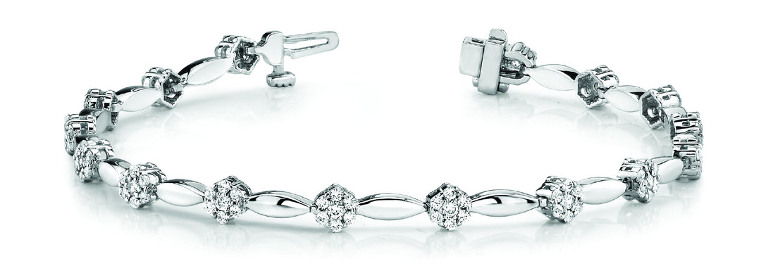 Platinum Diamond Cluster Link Bracelet