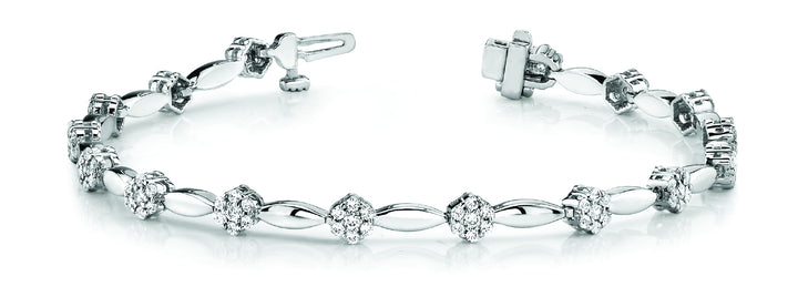 Platinum Diamond Cluster Link Bracelet
