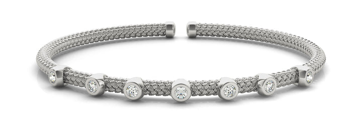 14K White Gold Diamond Italian Bangle Bracelet