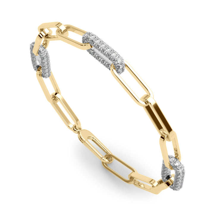 14K Yellow Gold Diamond Paper Clip Link Bracelet