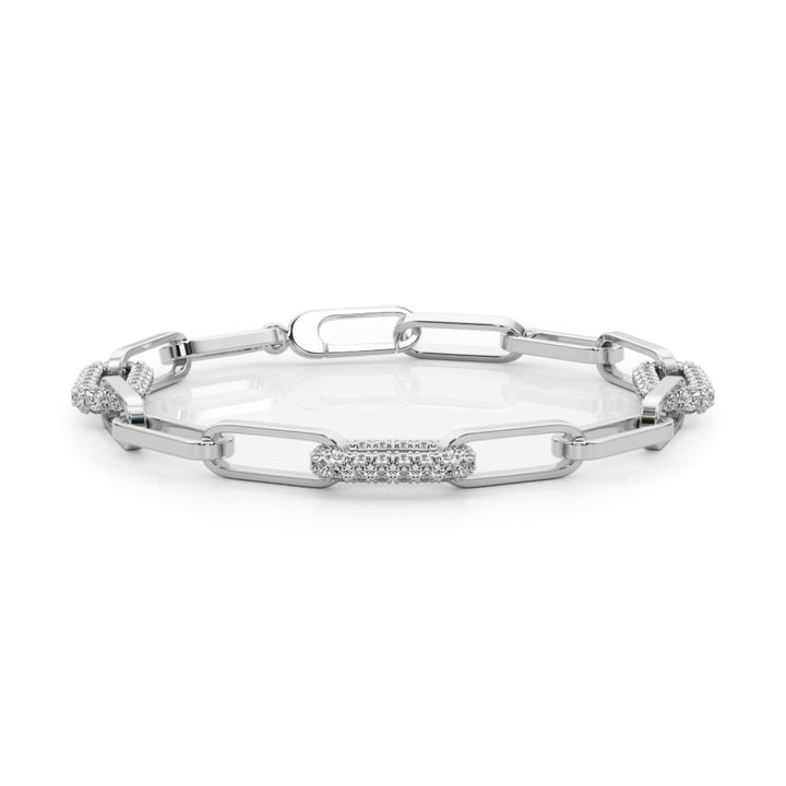 14K White Gold Lab Diamond Paper Clip Chain Bracelet