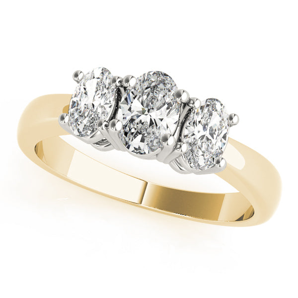 Contemporary Oval Three-Stone Basket Diamond Engagement Ring