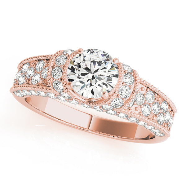 Vintage Round Scattered Diamond Engagement Ring with Milgrain Accents