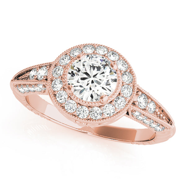 Antique Round Halo Diamond Engagement Ring with Milgrain Accents