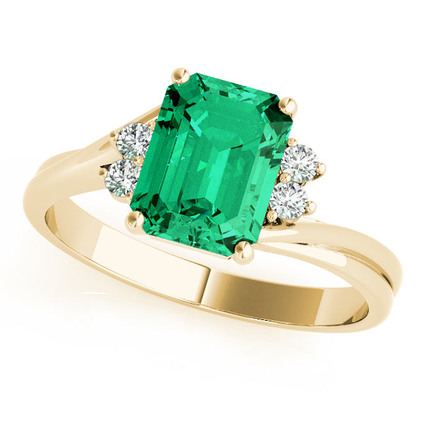 14K Yellow Gold Diamond Emerald Fashion Ring
