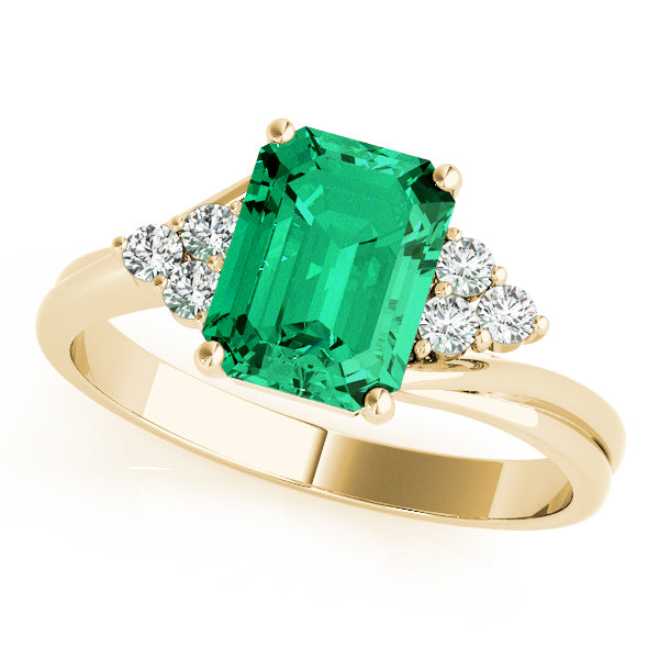 14K Yellow Gold Emerald Diamond Fashion Ring