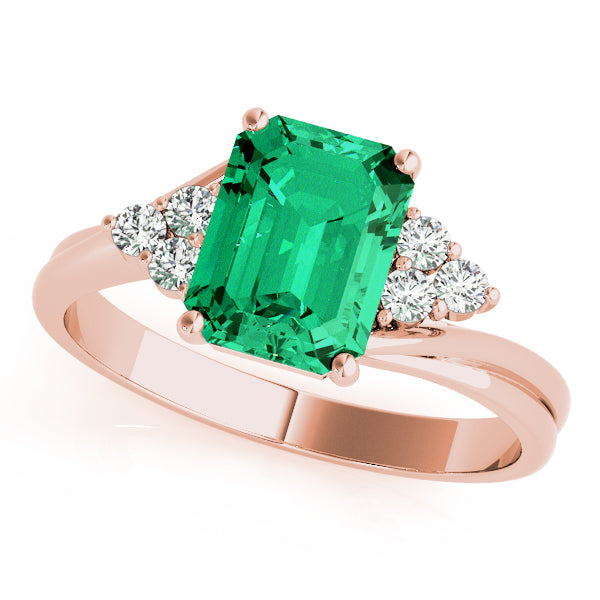 14K Rose Gold Emerald Diamond Fashion Ring
