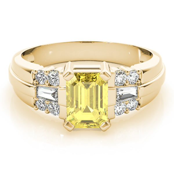 14K Yellow Gold Emerald Diamond Fashion Ring