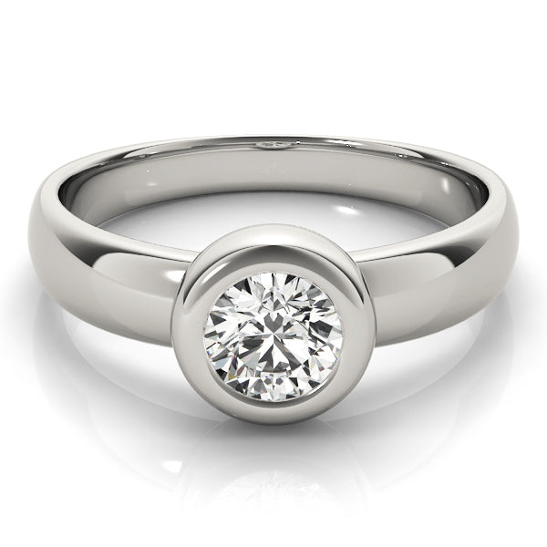 Contemporary Round Bezel-Set Wide Solitaire Diamond Engagement Ring