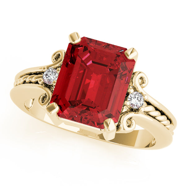 14K Yellow Gold Emerald Diamond Ring