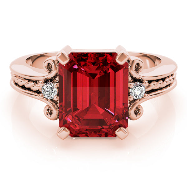 14K Rose Gold Emerald Diamond Fashion Ring