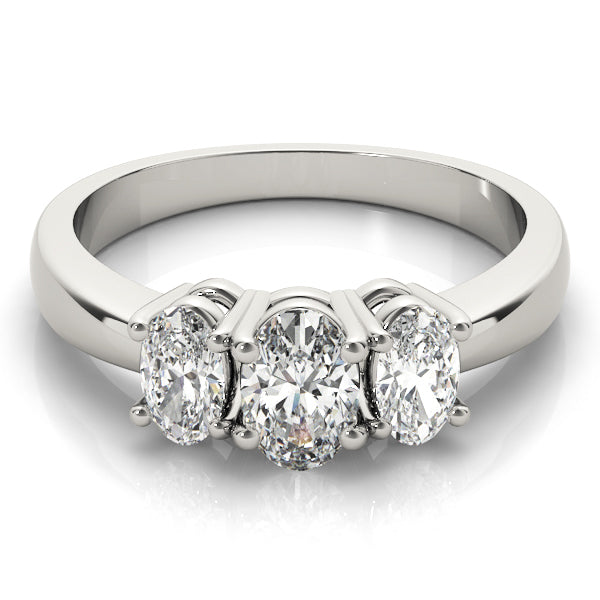 Contemporary Oval Three-Stone Basket Diamond Engagement Ring