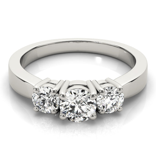 Round Three-Stone Flat Solitaire Diamond Engagement Ring