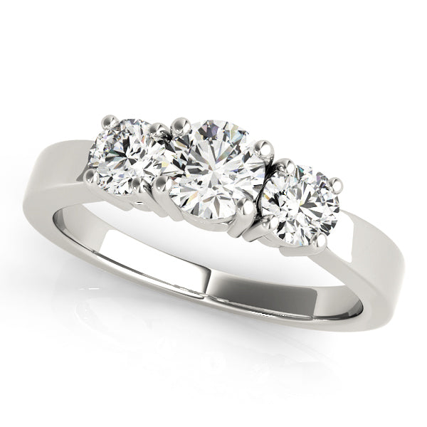 Round Three-Stone Flat Solitaire Diamond Engagement Ring