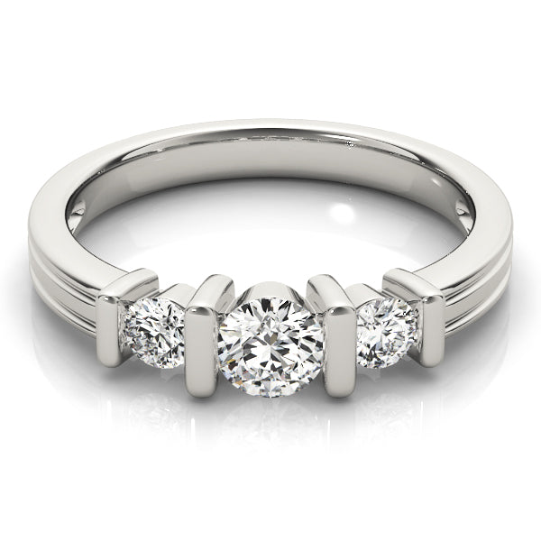 Round Three-Stone Bezel Set Diamond Solitaire Engagement Ring