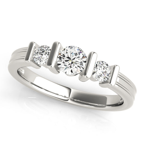 Round Three-Stone Bezel Set Diamond Solitaire Engagement Ring