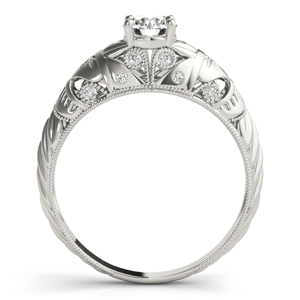 18K White Gold Round Diamond Vintage Engagement Ring