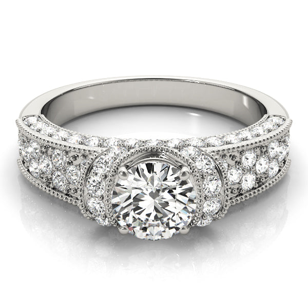 Vintage Round Scattered Diamond Engagement Ring with Milgrain Accents