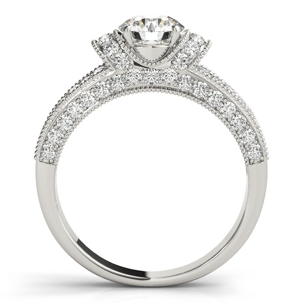 Vintage Round Scattered Diamond Engagement Ring with Milgrain Accents