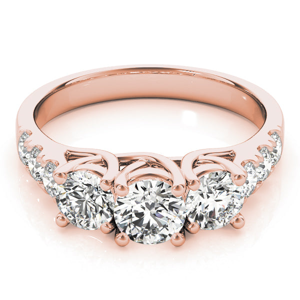 18K Rose Gold 1 ct Diamond Three-Stone Engagement Ring
